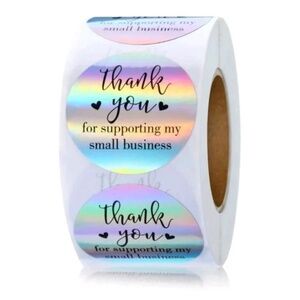 Roll of 500 “Thank You for Supporting my Small Business” Holographic Stickers